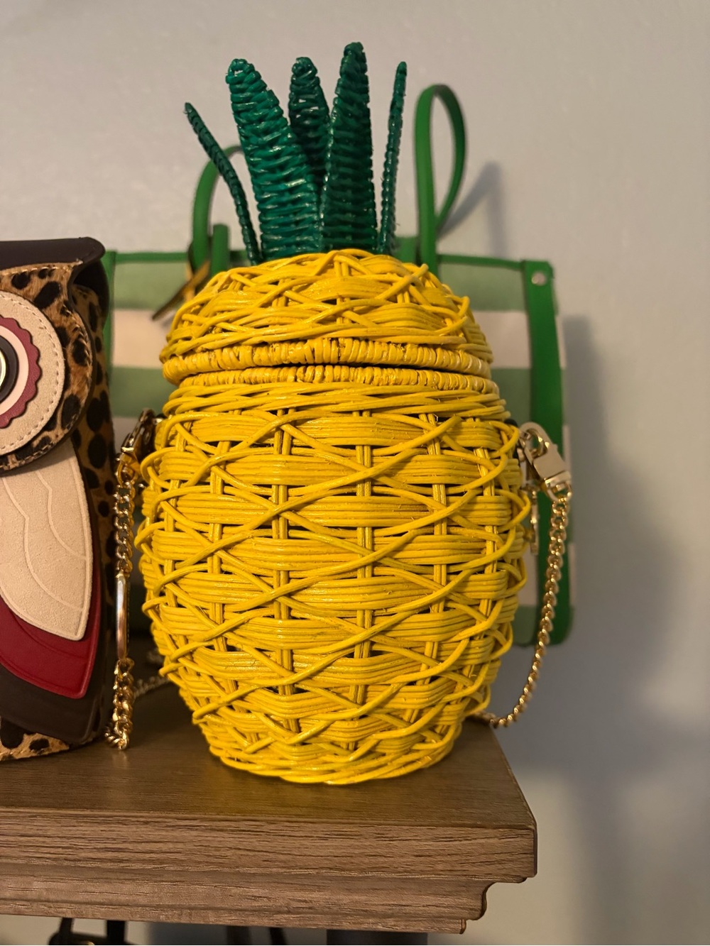 Michael Kors Yellow & Green Pineapple Woven Crossbody Bag